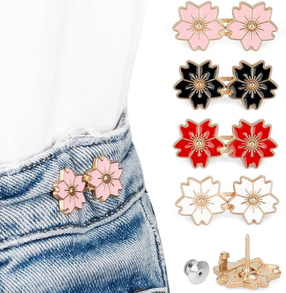 TOOVREN Pant Waist Tightener - Jean Button Tightener, No Sew & No Tools, Adjustable Instant Button Pins 4 Sets, Cherry Blossoms