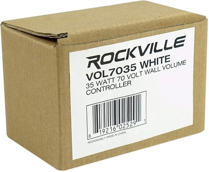 Rockville VOL7035 35W 70V Wall Volume Control, 1-Gang, White, Easy Install, Dust-Protected, Excellent Frequency Response, for Commercial Audio Systems