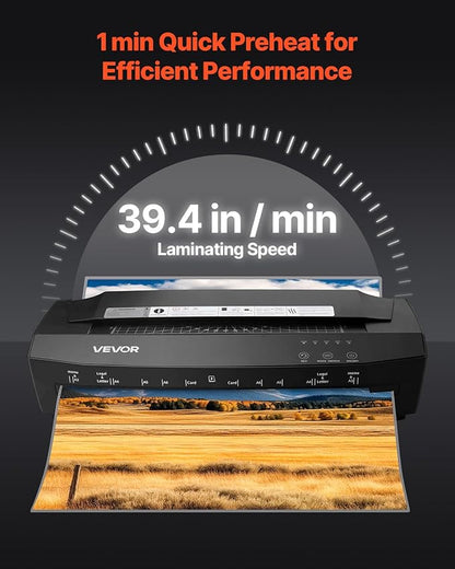 VEVOR Laminator Machine, Cold and Hot Lamination for Max A3 Paper Size, 1 min Quick Warm Portable Laminator, 3-10 mil Thickness, Ideal for Home, Office, Business, or School Supplies, Black