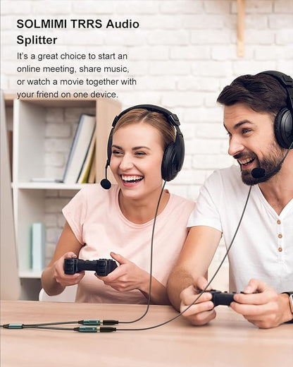SOLMIMI Headphone Splitter for 2 Headphones, TRRS 3.5mm Male to 2 Female Audio Jack Splitter Adapter Compatible with Two Headsets or Microphones to PC, Laptop, Smartphones, PS4, PS5, Xbox - 1 FT