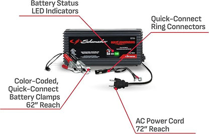 Schumacher Electric 1.5A Car Battery Charger and Maintainer, 3-in-1 Solution, for 6V/12V Power Sport, Automotive, and Marine Batteries, SC1355