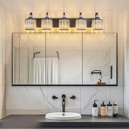 BBLLWJ Crystal Vanity Lights - Black 5 Light Modern Bathroom Vanity Light Fixtures Over Mirror