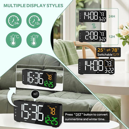 EVILTO Digital Alarm Clocks for Bedrooms, RGB Desk Clock with 15 Color Display, Date Temperature and Weekday, DST, Snooze, 2 Alarms, Ambient Lighting for Living Room, Bedside Office Gaming Desk Decor