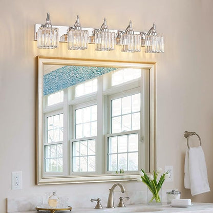 BBLLWJ Crystal Vanity Lights Chrome 5 Light Bathroom Light Fixtures Over Mirror Modern Vanity Light for Bathroom