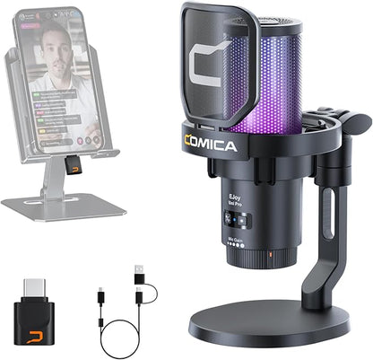 COMICA EJoy Uni Pro Wireless Gaming USB Microphone, Noise Cancellation RGB Condenser Mic with Mute, Gain, Monitoring, Pop Filter&Shock Mount for Recording, Streaming, Podcast, PS5, PS4, PC, YouTube