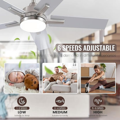 SODSEA Ceiling Fans with Lights, 42 Inch Nickel Ceiling Fan with Light and Remote Control, Reversible, 3CCT, Dimmable, Noiseless, Small Ceiling Fan for Bedroom, Indoor/Outdoor Use