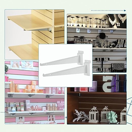 AYAYGD 10 Pack Slatwall Knife Shelf Bracket, 8 inch Slatwall Bracket for Shelves, Heavy Duty Metal Slatwall Accessories with Lip for Slat Wall Panels Shelving Display Home Commercial, White