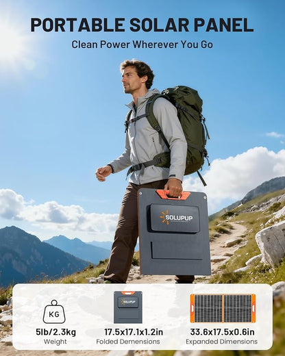 SOLUPUP 60W Portable Solar Panel, IP65 Waterproof Foldable Solar Panels for Power Station, 23% High Efficiency Solar Charger with QC3.0 USB-A & USB-C Outputs & 2 Kickstands for Outdoor Camping RV Trip