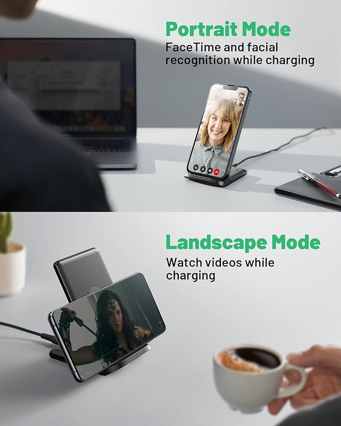 INIU Wireless Charger, 15W Fast Qi Certified Wireless Charging Station with Sleep-Friendly Adaptive Light Compatible with iPhone 16 15 14 13 Pro XS 8 Plus Samsung Galaxy S25 S24 S23 Note 20 Google etc