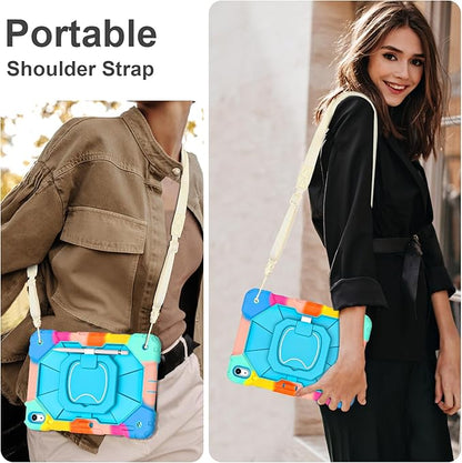 Case for iPad (A16) 11th Generation 11 Inch (2025), iPad 10th Generation Case 10.9 Inch (2022), Shockproof Cover with 360° Rotating Stand Screen Protector Pen Holder Shoulder Strap,RainbowBlue