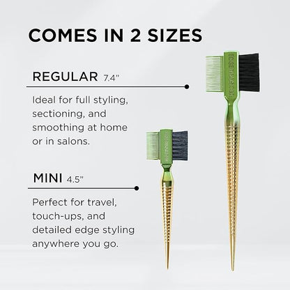 STYLE FACTOR EDGE BOOSTER® Mini Hammer Brush Travel Size | Baby Hair Brush & Double-Sided Edge Control Comb with Boar Bristles | Rat Tail for Precision Styling | Travel Brush for Edges & Baby Hair