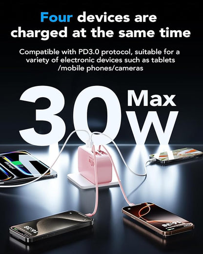 Retractable USB C Charger Wall Plug with Dual 35.5in/90cm Type C Cables Cords,40W Fast Charging Foldable Block Multi Charger for All Devices for iPhone 16/15/14/13/12/11,iPad,Galaxy,Pixel