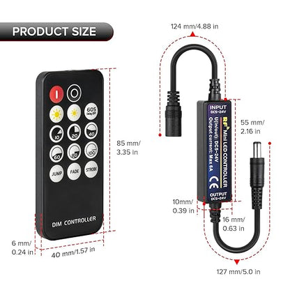 Mini RF Dimmer Controller 14 Keys 3014 5630 5730 3528 LED Strips DC5V/DC12V/DC24V Dimmer Switch Brightness Mode Effect Mode Wireless LED Dimmer Controller(Single Color)