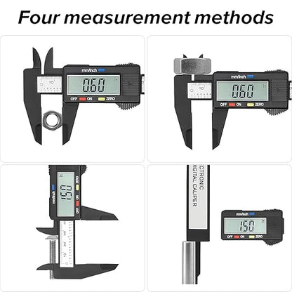 Electronic Digital Caliper, Plastic Vernier Caliper, Caliper Measuring Tool with Inch/Millimeter Conversion, Extra Large LCD Screen, 0-6 Inch/0-150 mm, Auto Off Featured Micrometer Ruler