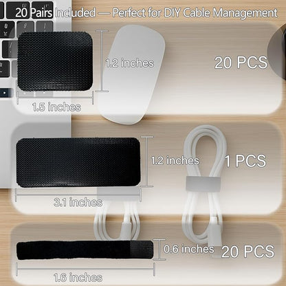 Under Desk Cable Management, Adjustable Hook and Loop Cord Ties, Reusable Wire Organizer, Low-Profile Cable Hider for Cord Management System (15)
