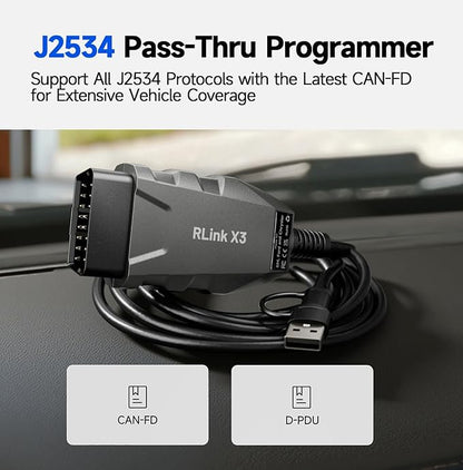 TOPDON 3-in-1 High-Speed USB OBD2 Adapter for FORScan, RLink J2534 Reprogramming Tool for GM/Ford/Chrysler, J2534 Pass-Thru Programmer, OEM Diagnostic Tool, Supports J2534/CAN FD, RLink X3