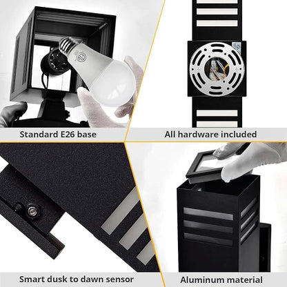 rosykite Dusk to Dawn LED Outdoor Light Fixture Wall Mount,Black Square Porch Lights Outdoor,Modern Exterior Wall Sconce Lights 13In, Bulb Includes Up Down Outside Wall Light for House Front Door