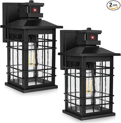 Motion Sensor Outdoor Wall Lights Black, Dusk to Dawn Outside Porch Lights Fixture Wall Mount, Waterproof Exterior Light Fixtures, 2-Pack Matte Black Wall Sconces Lantern for House Patio Garage