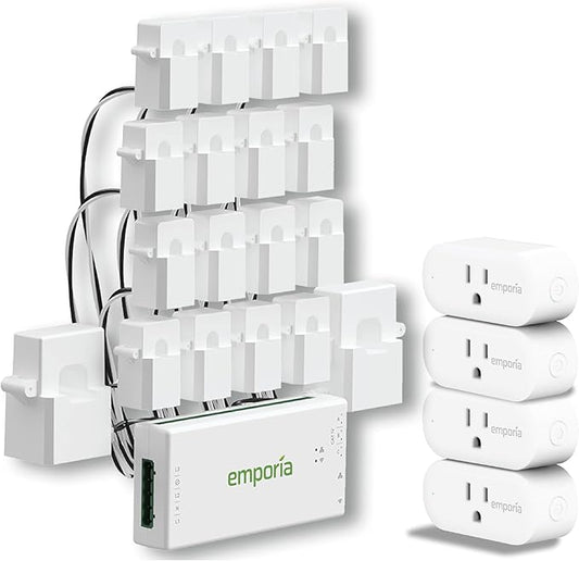Emporia Energy Monitor with 16 Sensors + 4 Smart Plugs Super Bundle - Whole Home Electricity Usage Tracking & Real-Time Control - Supports Solar Net Metering - Works with iOS, Android, Alexa