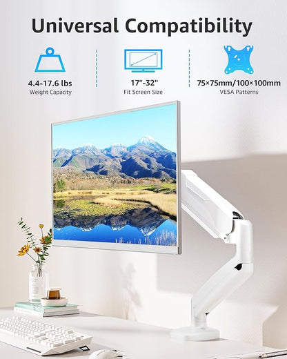 MOUNTUP Single Monitor Desk Mount Holds Screen up to 32 inch, Height Adjustable Monitor Arm, Computer Monitors Stand with Clamp/Grommet Mounting Base, VESA Mounts Fit 4.4-17.6lbs Computer