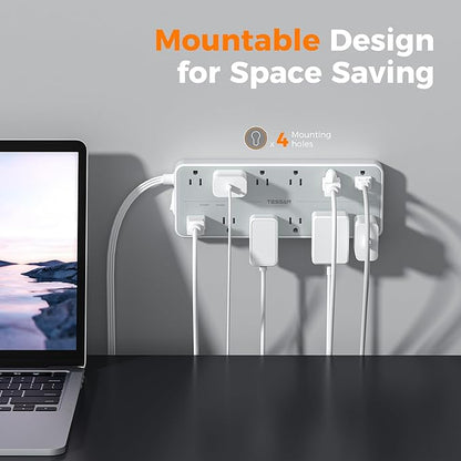 TESSAN Surge Protector Power Strip, Extension Cord with Multiple Outlets, 12 AC Outlets, 3 USB Ports(1 USB C), Flat Wall Plug, 5 Ft, 1700 Joules Protection for Home Office Dorm Room Essentials