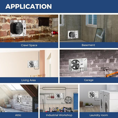 ALORAIR 260 CFM Stainless Steel Crawl Space Vent Fan - Air Out Crawlspace Ventilation Fan with Humidistat Dehumidistat, IP55 Exhaust with Isolation Mesh for Foundation Basements Garage Attic