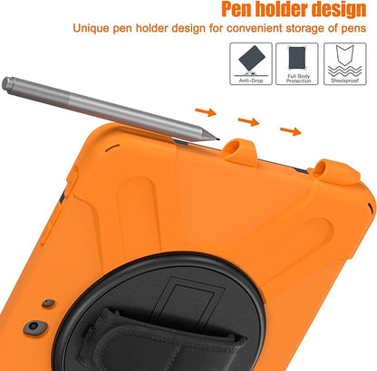 ZenRich Rugged Case for Surface Go with Pen Holder, Heavy Duty Shockproof Case with Stand, Hand Strap and Shoulder Belt - Orange