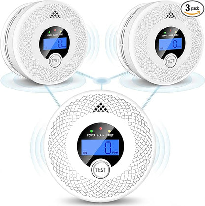 3 Pack Interconnected Smoke and CO Alarm with LCD Screen, 85dB Audible & Visual Alert, RF Sync Network, Battery Powered, Ideal for Multi-Room Setup in Home, Office, RV
