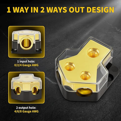 Bolipoeq 12V Power Distribution Block Car Audio 2 Way 0/2/4 Gauge in 4/6/8 Gauge Out, Premium Ground Distribution Block 12 Volt Amp Distribution Block Splitter for Automotive Car Marine Boat (4 Pack)
