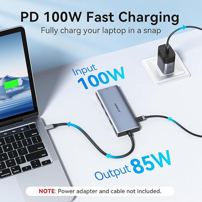 USB C Hub Adapter for MacBook Pro Air,10 in 1 USB C to USB HDMI Ethernet Hub Mac Dongle Accessories Converter for laptops (4K@60Hz HDMI+Ethernet+4USB+1USB-C Data Port+SD/TF Card Reader+100W PD)