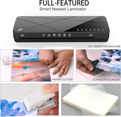 Crenova Laminator Machine 13 inch, Laminating Machine with 50 Laminating Sheets 60s Quick Warm Up Auto-Off, 6 in1 Lamination Machine ABS Jam Free for Home Office School, Black