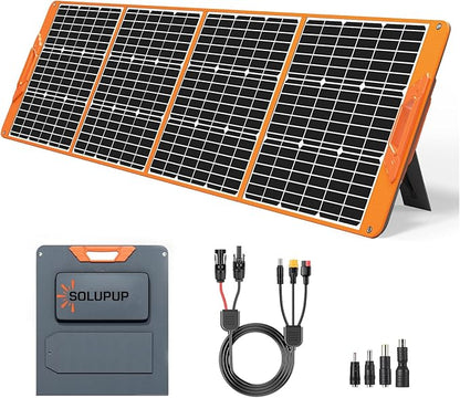 SOLUPUP 200 Watt Portable Solar Panel for Power Station, 24% High Efficiency Foldable Solar Charger with 4 Kickstands, IP66 Waterproof Solar Panels with MC4 & USB Outputs for Trip RV Camping Off Grid