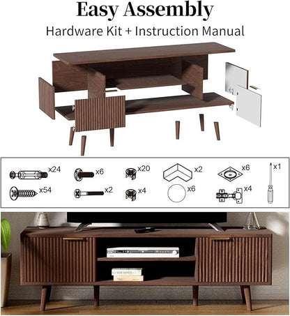 YLGJ&TIDY Modern Wood TV Stand Up to 60'',Universal Entertainment Center with 3-Tier Shelves,TV Console with Cabinets Storage,Wood Frame Television Stand (Brown)