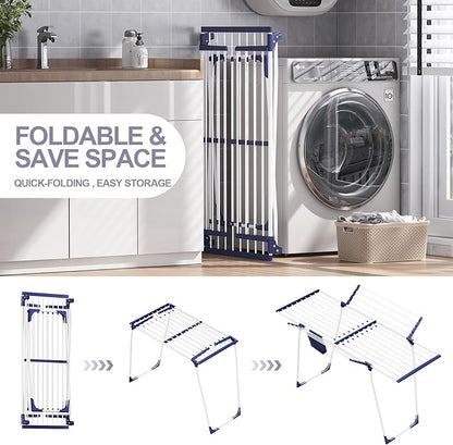 APEXCHASER Clothes Drying Rack - Foldable Laundry Rack Indoor Outdoor, Gullwing Drying Rack Clothing with 10pcs Clips + Bag, Collapsible Space-Saving Clothes Rack for Drying Towels Dolls, White