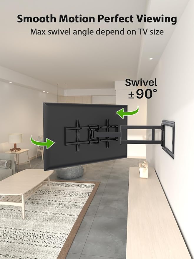 USX Mount Long Arm TV Wall Mount for Most 42-90 inch Television 40 Inch Extension Full Motion TV Mount，Wall Mount Bracket with 90°Swivel Up to 150lbs Fits 16” 18” 20” 24” Stud VESA 800x400mm