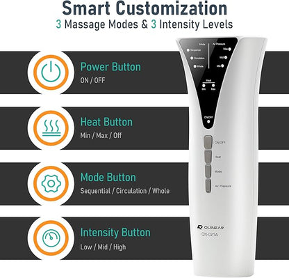QUINEAR Leg Massager with Heat and Air Compression,Foot and Calf Massager for Circulation and Pain,Compression Boots with 3modes and 3 Intensities,Gift for Dad Mom
