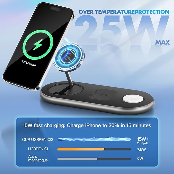 Wireless Charger iPhone Apple Qi2 Magsafe Charger 3 in 1 Charging Station Apple Magsafe Charger Stand for iPhone 16 15 14 13 12 Plus Pro Max, Apple Watch 1-9 Ultra, Airpods 2-3 Series
