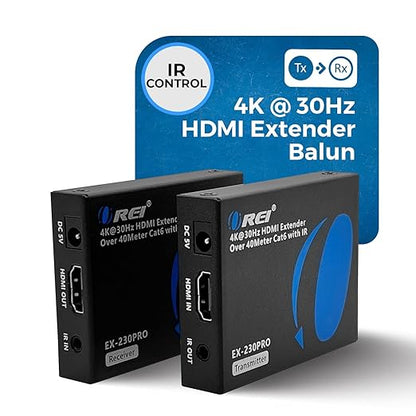 OREI HDMI Over Ethernet Extender Over Single CAT6/7 Ethernet Cable 4K@30Hz Up to 130 ft & 1080p Up to 230 ft (EX-230PRO)