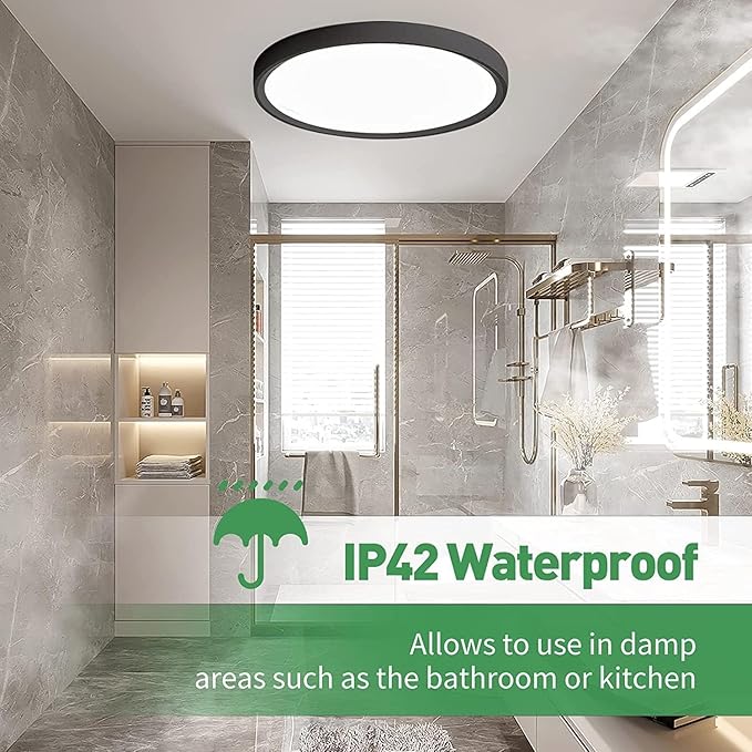 15.8 Inch Dimmable LED Flush Mount Ceiling Light, 32W, 3480LM, 3000K/3700K/4000K/5000K/6000K, Round Flat Panel Low Profile Ceiling Light Fitures for Hallway, Kitchen, Bedroom, 4PK Black