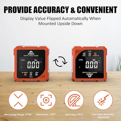 Digital Angle Finder with Laser, 4-side Magnetic Digital Angle Gauge, Rechargeable Mini Digital Laser Level Measuring Tool, Cube Inclinometer with Backlight for Woodworking Tablesaw Gift for Men