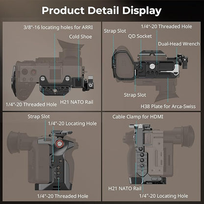 SmallRig Camera Cage for Sony FX2, HawkLock Quick Release FX2 Cage with Top Plate, Cable Clamp for HDMI, Multiple Mounting Points, Camera Rig Compatible with Original XLR Top Handles - 5587