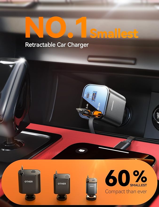 [2025 Ultra-Compact] 84W Retractable Car Charger, [Upgrade PD 45W] Car Charger USB C for iPhone 16 Pro Fast Charging, Car Accessories, Travel Essentials Gifts for Women Men, for iPhone 16 15 14 13 12