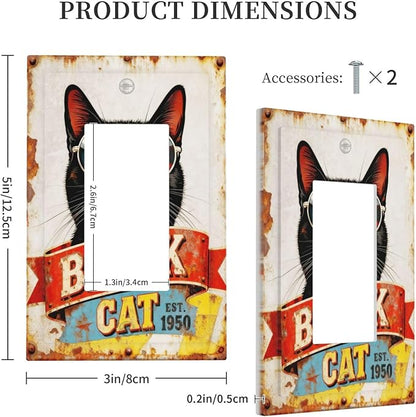 Bvtewkhz Black Cat Vintage 1 Gang Single Rocker Decorative Outlet Covers Light Switch Plate Electrical Receptacle Switchplate For Bathroom Kitchen Bedroom