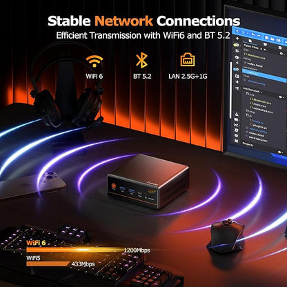PELADN WO4 Gaming Mini PC 7640HS(Beats Ryzen7 6850H/7735HS) 32GB Dual DDR5, 1TB Dual SSD - AMD Ryzen 5 7640HS Mini Computer with Dual Type-C USB4.0 & Dual LAN, WiFi6, BT5.2