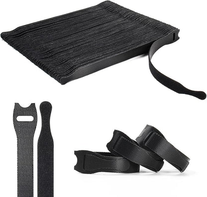 OneLeaf 110PCS Reusable Cable Ties, Adjustable 8-inch Cord Organizer Ties, Multi-purpose Hook Loop Cable Management Wire Ties for Organizing Home, Office, Data Centers, Black
