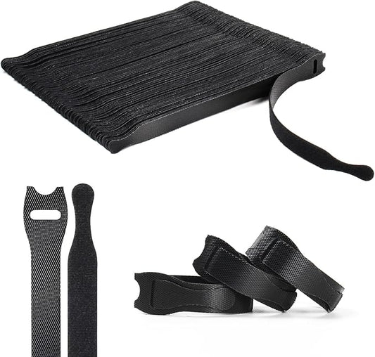 OneLeaf 110PCS Reusable Cable Ties, Adjustable 8-inch Cord Organizer Ties, Multi-purpose Hook Loop Cable Management Wire Ties for Organizing Home, Office, Data Centers, Black