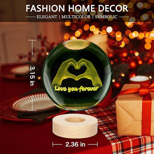 Kopesmsy 3D TayTay Gifts, Cute 3.15-inch Hands Heart Shaped Crystal Ball Night Light with Wood Base, Night Light Room Decor, Birthday Anniversary Christmas Gift for Fans, Music Song Lover