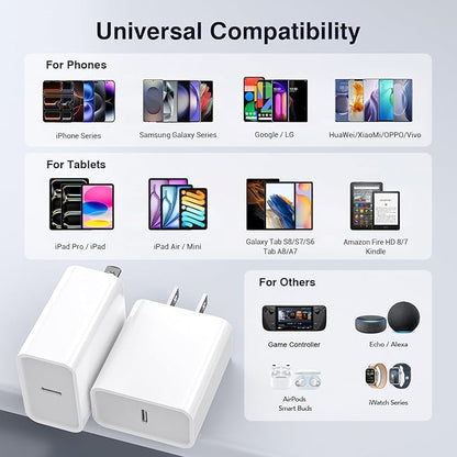 30W USB C Charger, 2 Pack Wall Fast Charger Block Power Adapter Charging Cube Compatible with iPhone 16/Pro/Pro Max/Plus/15/14/13/12, iPad Air, AirPods 4/3/2/Pro, Apple Watch 10/Ultra 2, Galaxy