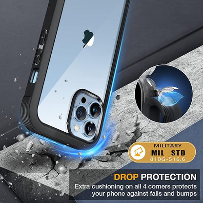 Miracase Glass Case for iPhone 13 Pro Max 6.7 inch, Upgrade Full-Body Clear Phone Bumper Case Cover with Built-in 9H Tempered Glass Screen Protector, Black