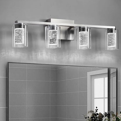 SADENICEL 4-Light Bathroom Light Fixtures, Brushed Nickel, Dimmable LED White/Neutral/Warm Crystal Bathroom Vanity Lights Over Mirror, for Bedroom,Living Room